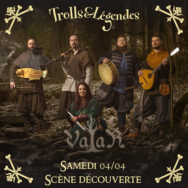 Valar - Five musicians in medieval costumes, surrounded by nature, announcing a concert.
