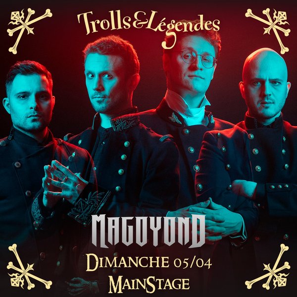 Magoyond - Quatre musiciens en tenues sombres, logo de l'événement en bas. Ambiance mystérieuse.
