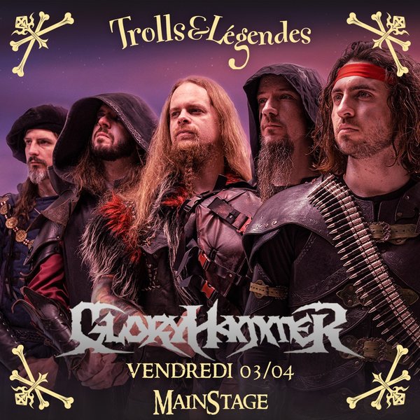 Glory Hammer - Five musicians in medieval costumes, with the Gloryhammer logo below.