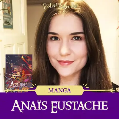Portrait d'Anaïs Eustache avec le manga "Azure" sur le côté.