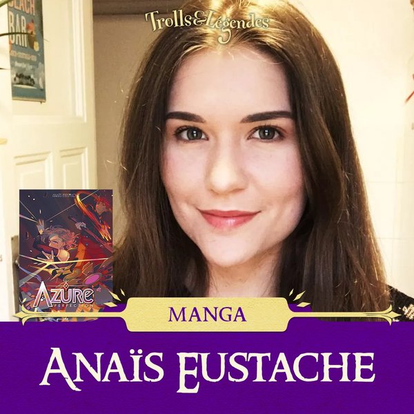 Portrait d'Anaïs Eustache avec le manga "Azure" sur le côté.