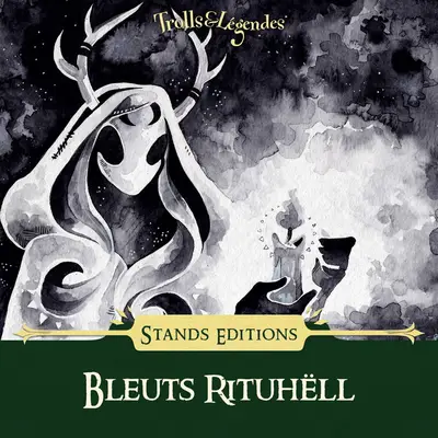 Bleuts - Rituhëll - Illustration en noir et blanc d'une figure mystique avec des bois, au salon Trolls & Légendes.
