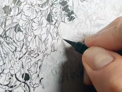 Edition Les mondes flottants - L'art du dessin : détails floraux en cours de création