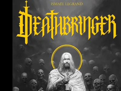 Ismaël Legrand - Couverture de "Deathbringer", avec un homme au centre entouré de squelettes.