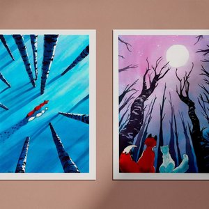 SLEEKIT - Renards sous la lune dans la forêt des bouleaux