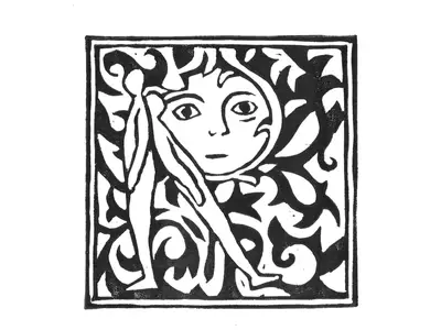 Dari GATTI - Visage entouré d'arabesques végétales