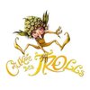 Un personnage de troll joyeux avec des feuilles de houblon sur la tête, sautant. Le texte "Cuvée des Trolls" est écrit en lettres stylisées dorées en dessous.