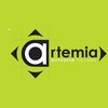 Logo d'Artemia, diffuseur culturel, sur fond vert vif.